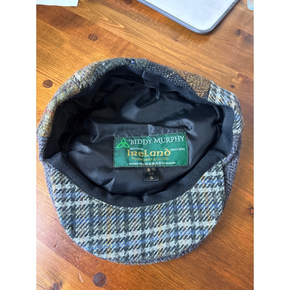 Biddy Murphy Irish Patchwork Flat Cap Wool Tweed Newsboy Hat Green Blue Small 56 - Picture 2 of 3